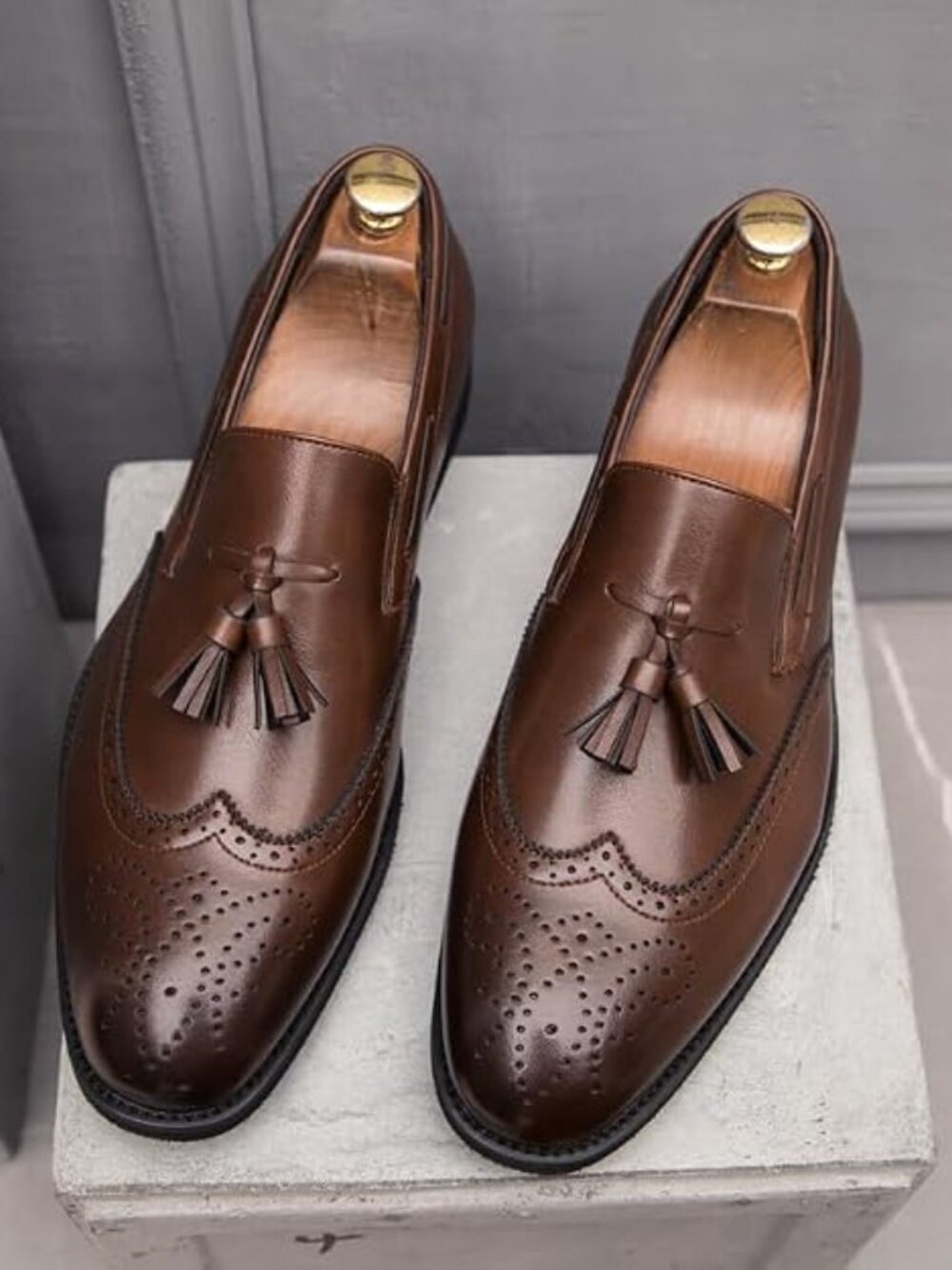 Men's Brown Penny Loafers With Tassels Casual Dress Shoes Loafers Slip On - Picture 3 of 5